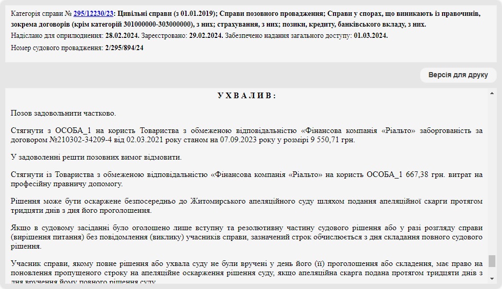 Справа № 295/12230/23: Втричі зменшити позовні вимоги ФК Ріальто